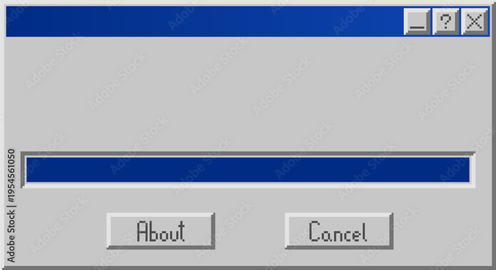 Obraz premium Classic pixel computer dialog window with completed progress bar. Retro operating system style interface element isolated for UI design, software concepts, technology graphics, and digital templates.