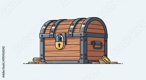 An illustration of a treasure chest filled with gold coins and secured with a lock