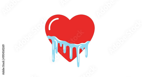 A Melting Heart Icon Dripping Blue Ice Symbolizing Coldness, Sadness, or Emotional Distance