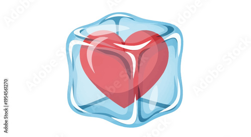 A frozen heart in an ice cube, symbolizing cold emotions or a love that has been put on hold
