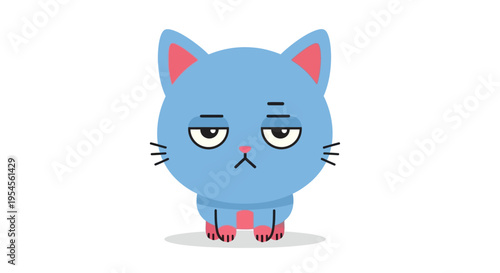 Blue cartoon cat illustration with a visibly bored or grumpy expression, perfect for conveying weariness, disinterest, or mild annoyance in a charming, stylized vector art design