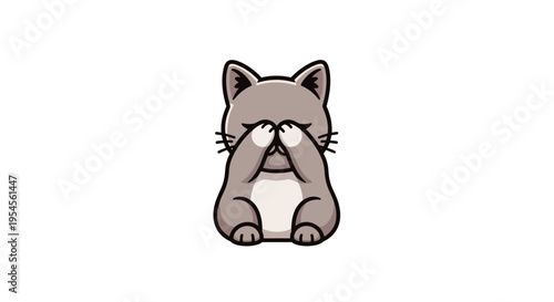An adorable cartoon kitten playfully covers its face with its paws, conveying bashfulness or a cute peek-a-boo moment, perfect for charming graphic designs