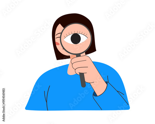 HR look through magnifying glass to find candidate searching people for job vacancy