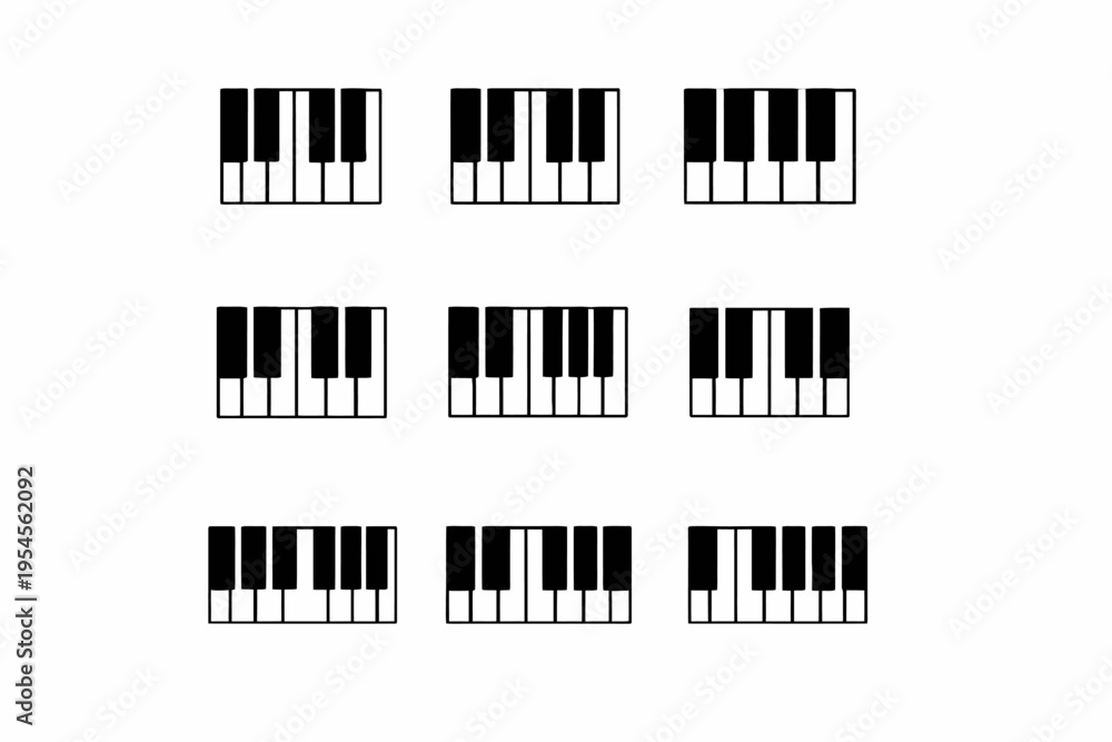 Obraz premium Nine piano key variations on white background