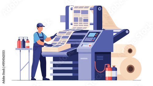 Printing Press Operator: A skilled operator meticulously manages a high-tech printing press, overseeing the creation of printed materials.