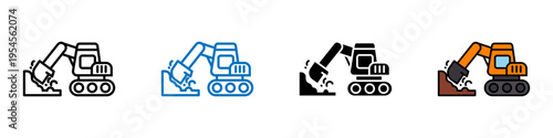  Excavator multi - style icon design concept	
