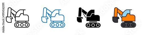  Excavator multi - style icon design concept	
