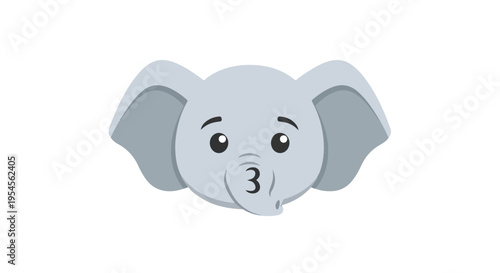 A cartoonish gray elephant head with big eyes and ears against a clean white background.