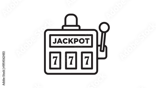 Slot machine icon with jackpot and three sevens, representing gambling and winning opportunities in a simple line art style.