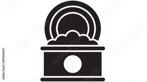 Can of food with rainbow arch and clouds icon representing a pot of gold or lucky meal. featuring symbol, cloud, luck with treasure and leprechaun