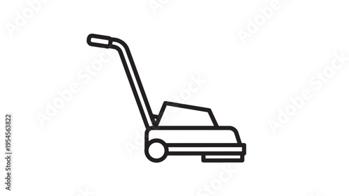 Floor polisher icon with a black outline and a long handle for cleaning floors. featuring maintenance, housekeeping, janitorial with shine and polish