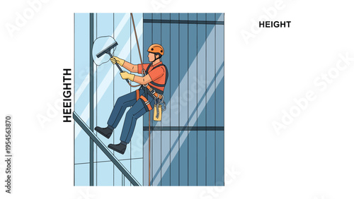 Abseiling Professional at High-Rise: A skilled worker, safely secured with ropes and harness, tackles the challenging task of window cleaning on a skyscraper, emphasizing safety and precision.