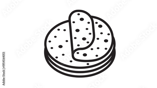 Pancakes stack with a single folded pancake on top, illustrated with bold black lines and circular patterns on a white background.