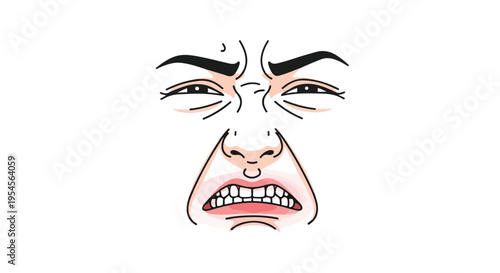 Illustration of a frowning face with visible wrinkles on a white background.