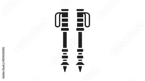 Poles hiking set with black icon and white background, representing outdoor activities and support. featuring walking sticks, pair, symbol with