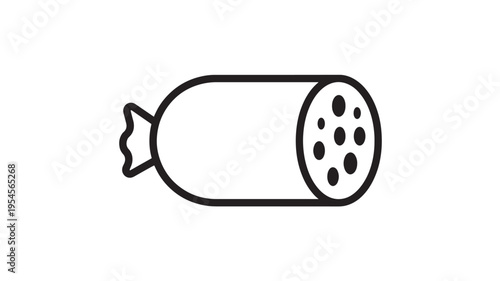 Sausage icon with visible circular meat chunks, simplified food graphic in outline style for culinary or grocery themes.