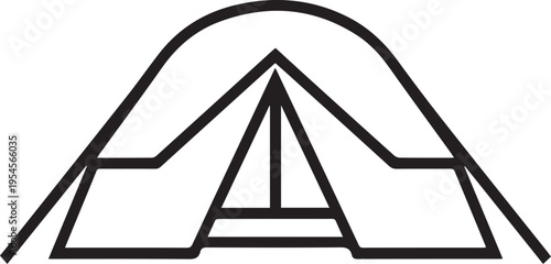 Simple monochrome line art of a tent, perfect for illustrating camping, outdoors, and adventure themes.