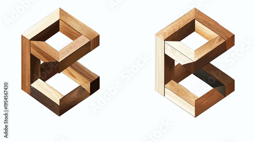 Two isometric cubes, rendered with a wood texture and various shades of brown. Isolated on white background