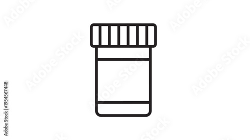 Jar with ribbed lid and label space for medication or food preservation, simple linear icon illustration