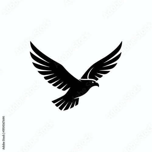 A majestic black silhouette of a bird of prey soaring through the sky with its wings outstretched and looking forward