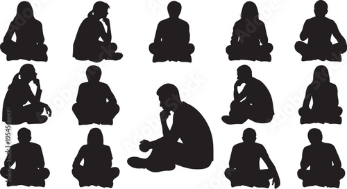Silhouettes of people sitting in various poses and thinking