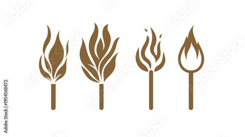 Stylized depiction of four torches with variations in flame shape and arrangement, brown color