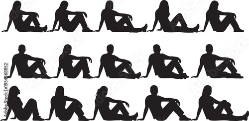 Silhouettes of people sitting in various poses and positions
