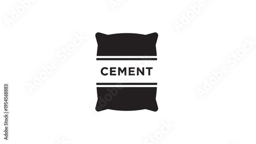Cement bag icon with black stylized graphic and text for construction industry concepts featuring symbol, building material, material with powder and