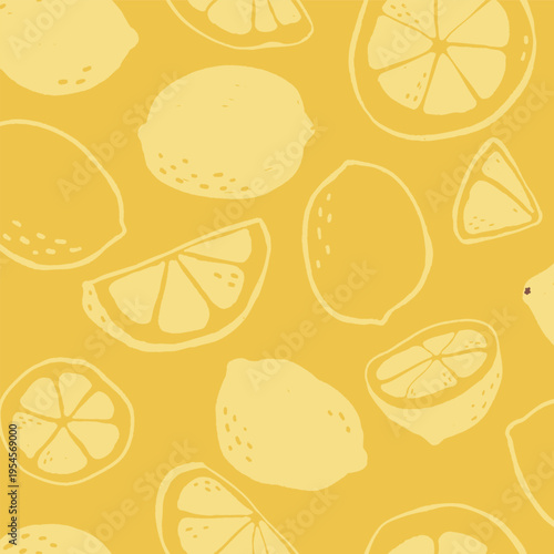 Foto Seamless Hand-Drawn Lemon Pattern on Mustard Yellow Background with Retro Monoch