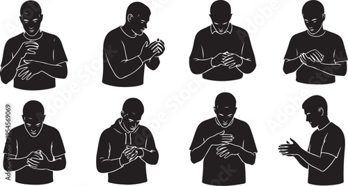 Silhouette of a man in various poses and gestures