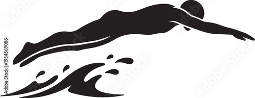swimmer die icon in silhouette on white background.