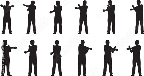 Silhouettes of a man in various poses and stances