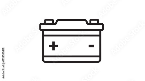Car battery icon with positive and negative terminals clearly marked, representing energy storage and power for automobiles, presented in a clean,
