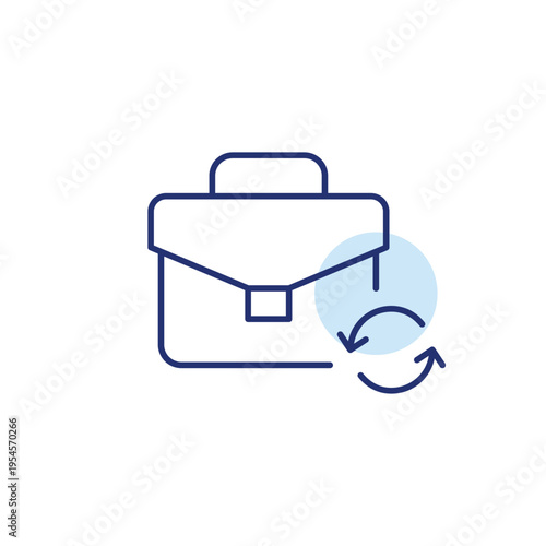 Briefcase and renew arrows. Workflow update, business cycle, career renewal. Pixel perfect, editable stroke vector icon