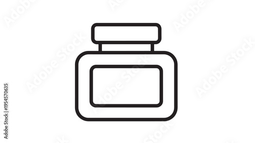 Jar simple outline icon with a rectangular window and cap, representing storage or content for various uses.