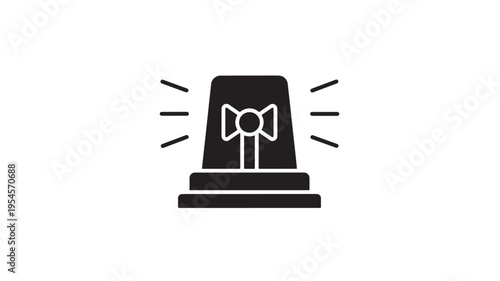 Siren alarm light icon with emanating beams, representing an urgent alert signal in a minimalist black silhouette against a white background.