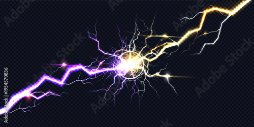 VS lightning background with electric bolt and thunder effect for epic battle scenes. Versus collision design with purple and yellow neon flash, spark energy for game competition graphics.