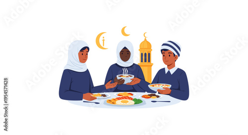 Muslim friends breaking fast during Ramadan iftar