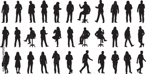 Collection of various business people silhouettes in different poses
