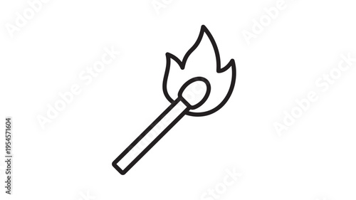 Matchstick with flame icon with clean black outline on a white background, symbolizing fire and ignition.