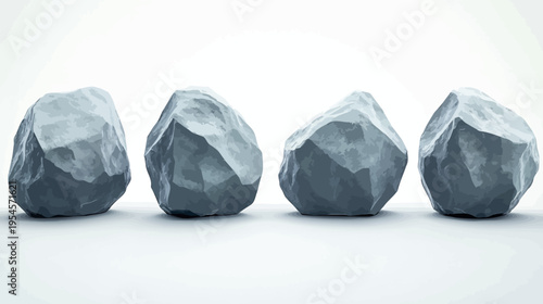 Four gray-blue, rough-textured stones are evenly spaced and presented against a bright white backdrop