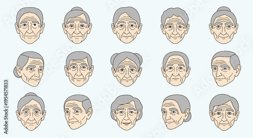 Diverse Elderly Faces Collection: Aging, Wisdom, and Generational Portraits