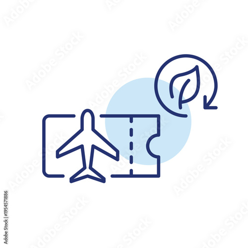 Plane ticket, leaf and renew arrow. Renewable energy, sustainable travel. Pixel perfect, editable stroke vector icon