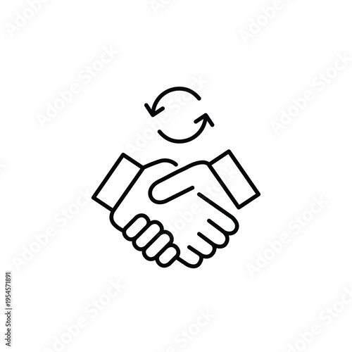 Handshake and renew arrows. Partnership renewal, agreement refresh, business deal update. Pixel perfect, editable stroke vector icon