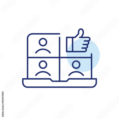 Group video call on laptop and like. User approved, connection established. Pixel perfect, editable stroke vector icon