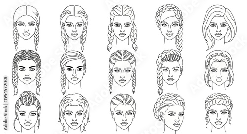 Diverse Female Hairstyles Collection: Braids, Updos, and Styles