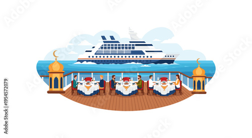 chickens on a cruise ship deck with islamic architecture