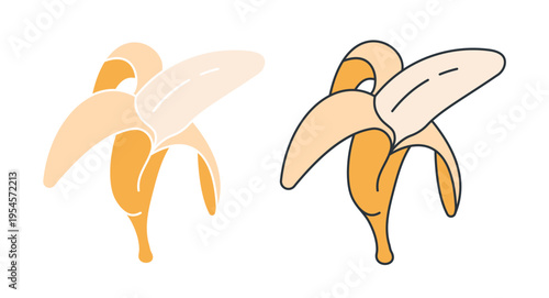 Linear icon. Ripe banana peeled. Simple colored vector symbol isolated on white background