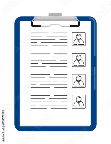 Stationery tablet with tablet with a pinned list of candidates registered for voting. Cartoon vector isolated on white background