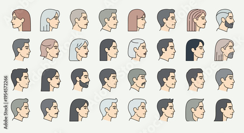 Diverse Human Faces Profile Icons Set - Pixel Art Style